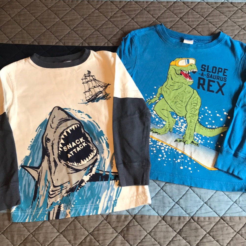 Shark and dinosaur long sleeve tops.